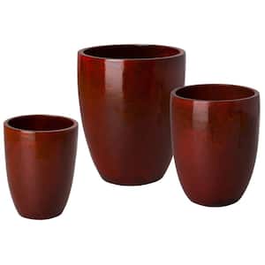 Tropical Red Ceramic Round Planters (Set of 2)