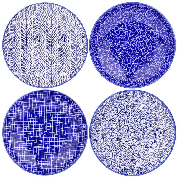 Vancasso 3 45 In 2 35 Fl Oz Blue Patterned Porcelain Dipping Bowls Set For Sauce Cheese Set Of 8 Vc Takaki Bxd The Home Depot