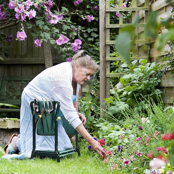 23 in. Folding Garden Kneeler and Seat Bench with 2 Bonus Tool Pouches and EVA Foam Pad