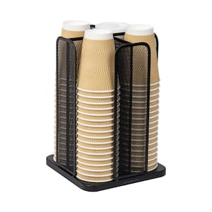 Cup and Lid Carousel, Countertop Org, Coffee Bar, Beverage Cup Holder, Metal Mesh, 8 in. L x 8 in. W x 11.5 in. H, Black