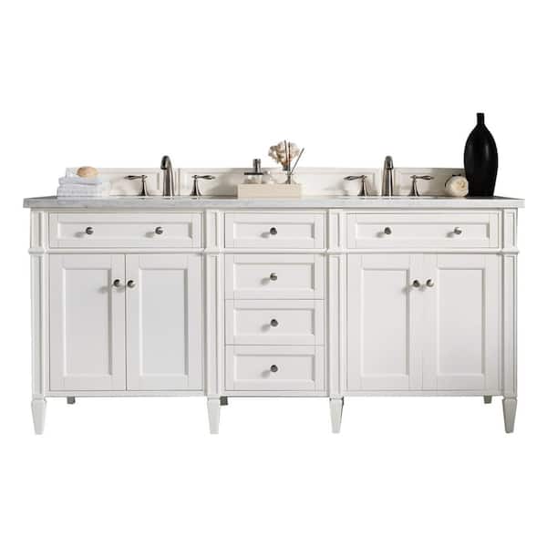 James Martin Vanities Brittany 72 in. W x 23.5 in. D x 34 in. H Double Bath Vanity in Bright White with Arctic Fall Solid Surface Top