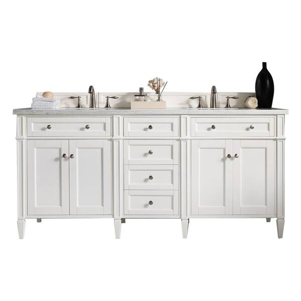 James Martin Vanities Brittany 72 in. W x 23.5 in. D x 34 in. H Double Bath Vanity in Bright White with Eternal Jasmine Pearl Quartz Top