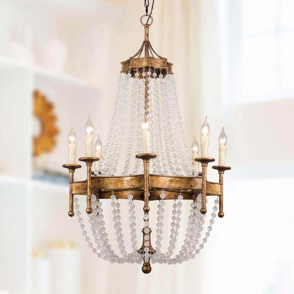 Golden 8-Light Crystal Candle Chandelier