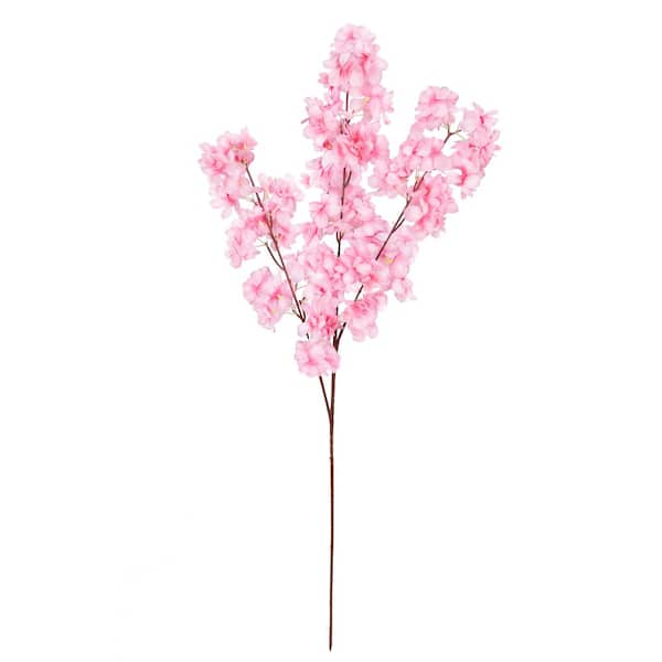 Unbranded 42 in. Double Bloom Pink Artificial Cherry Blossom Flower Stem Spray Set of 4