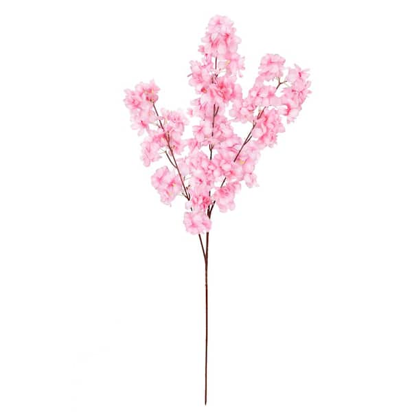 LIVING LUXURY 42 in. Double Bloom Pink Artificial Cherry Blossom Flower Stem Spray Set of 4
