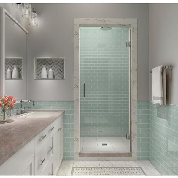 Aston Kinkade XL 25.25 in. - 25.75 in. x 80 in. Frameless Hinged Shower Door with StarCast Clear Glass in Polished Chrome
