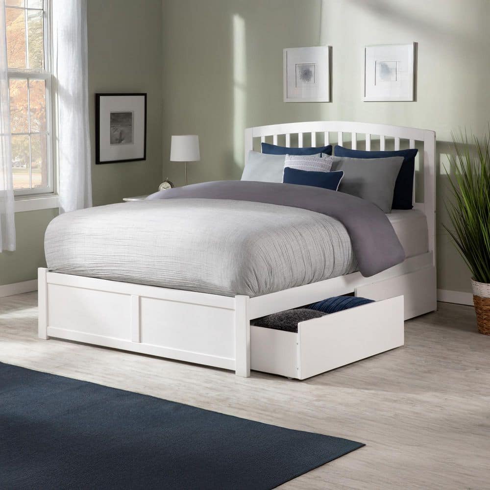 AFI Richmond White Solid Wood Frame Queen Platform Bed with Footboard ...