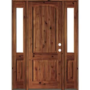 58 in. x 96 in. Rustic Alder Arch Red Chestnut Stained Wood with V-Groove Left Hand Single Prehung Front Door