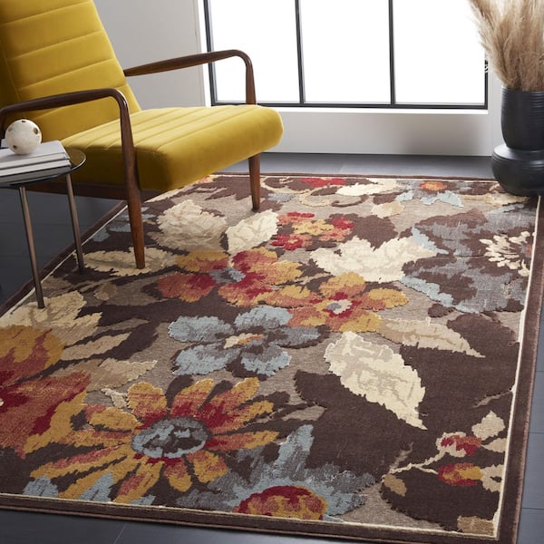 Paradise 3 ft. x 4 ft. Dark Brown Floral Ornate Area Rug