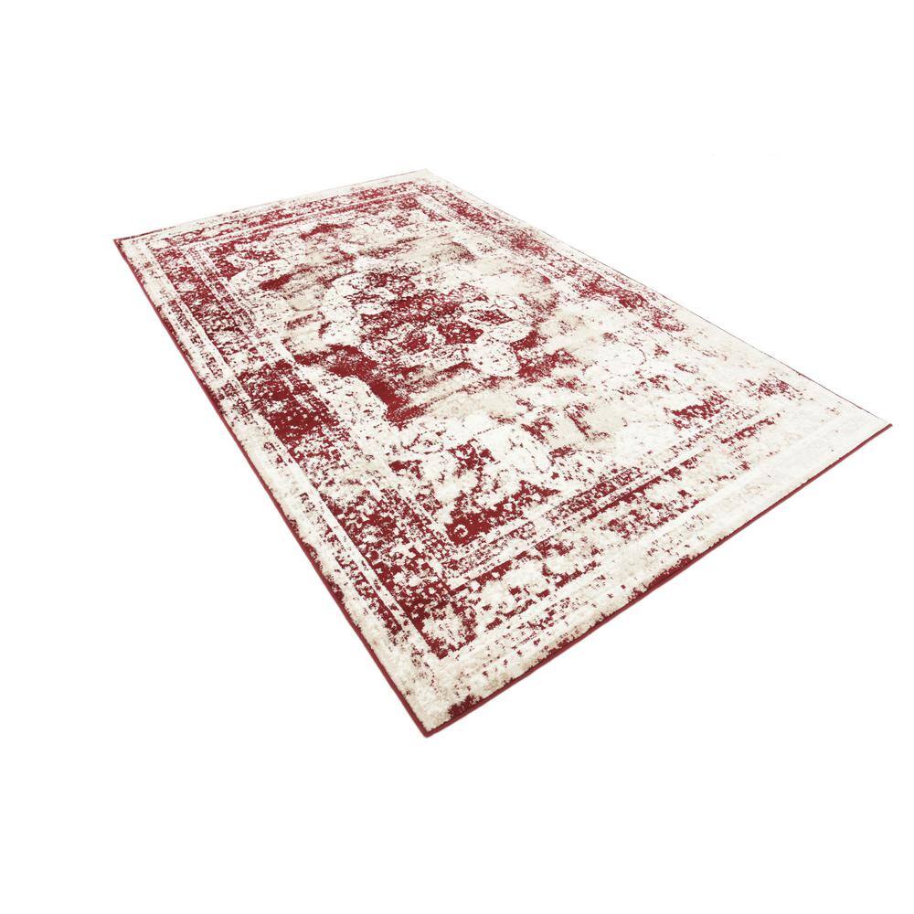 Burgundy and Tan Low Pile Synthetic Area Rug