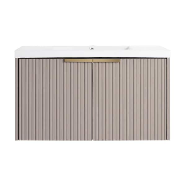 36 in. Wall-Mounted Single KHAKI Bath Vanity with White Resin Vanity Top Unassembled