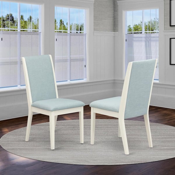 East West Furniture Wirebrushed Linen White, Parson Kitchen Chairs - Baby Blue Linen Fabric Upholstered Dining Chairs, Set Of 2