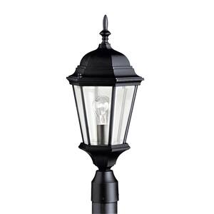 Madison Hardwired 1-Light Black 4x4 Outdoor Deck Lamp Post Light with Clear Beveled Glass (1-Pack)