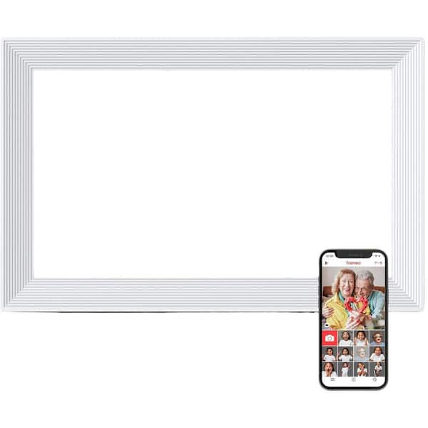 10.1 in. WiFi Digital Picture Frame with IPS Touch Screen, 16GB Memory, Auto-Rotate in White Perfect for Gift's