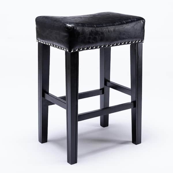 Miscool Vick 26 in. Black Metal Frame Bar Stool with PU seat (Set of 2