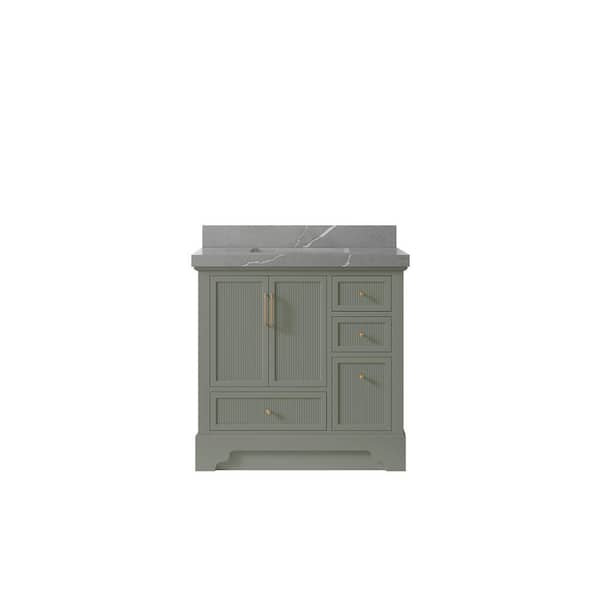 Willow Collections Alys 36 in. W x 22 in. D x 36 in. H Single Sink Bath Vanity Center in Evergreen with 2 in. Piatra Qt. Top