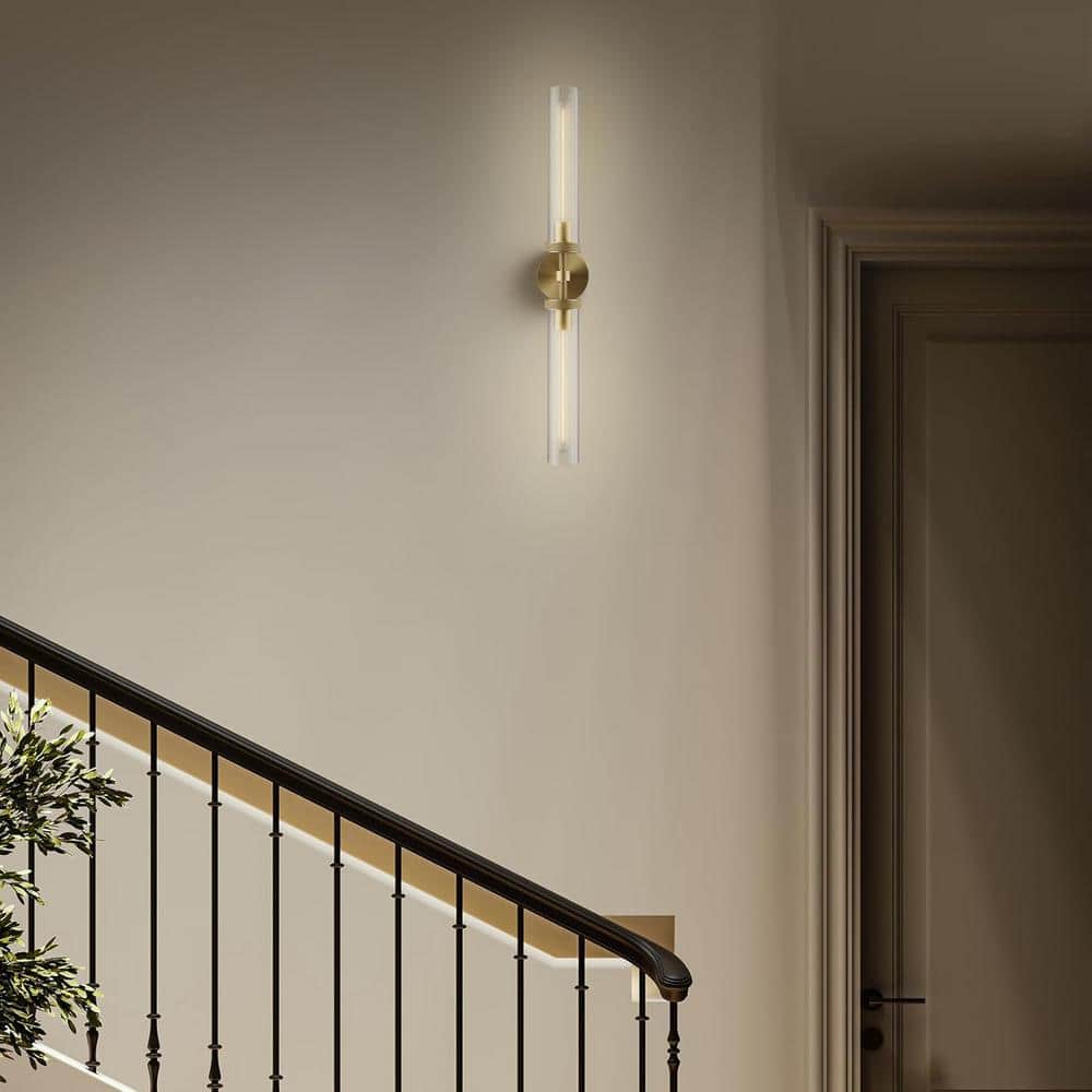 Gold Double Tube Glass and Metal Wall Sconce