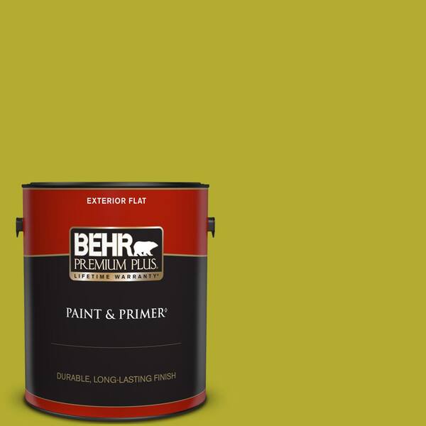 BEHR PREMIUM PLUS 1 gal. #P340-6 Green Neon Flat Exterior Paint & Primer