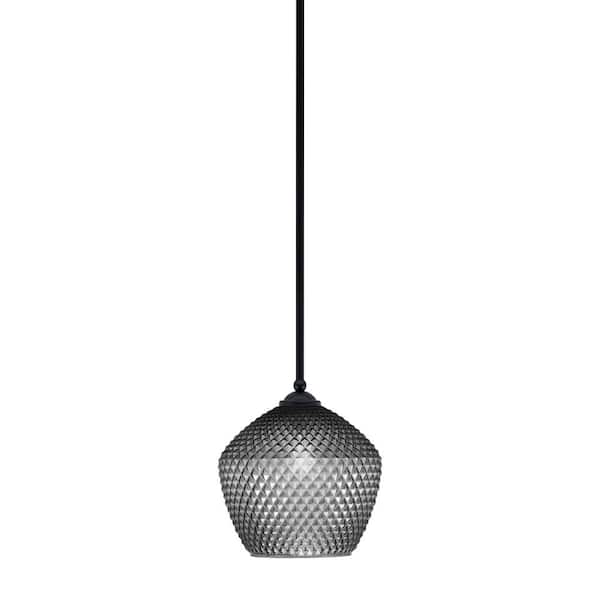 Unbranded Clevelend 100-Watt 1-Light Black Pendant Mini Pendant Light with Smoke Textured Glass Shade Light Bulb Not Included