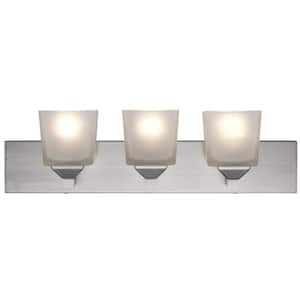 Edwards 24 in. 3-Light Brushed Nickel Bathroom Vanity Light Fixture with Frosted Glass Shades