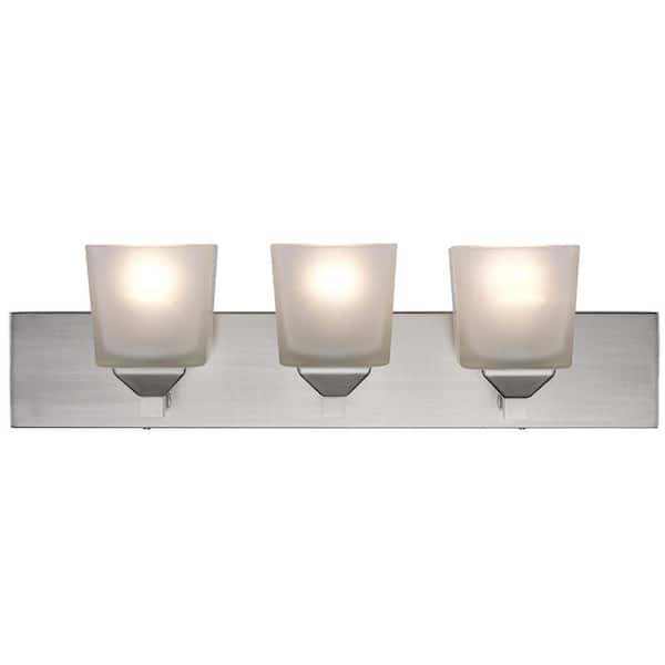 Bel Air Lighting Edwards 24 in. 3-Light Brushed Nickel Bathroom Vanity Light Fixture with Frosted Glass Shades