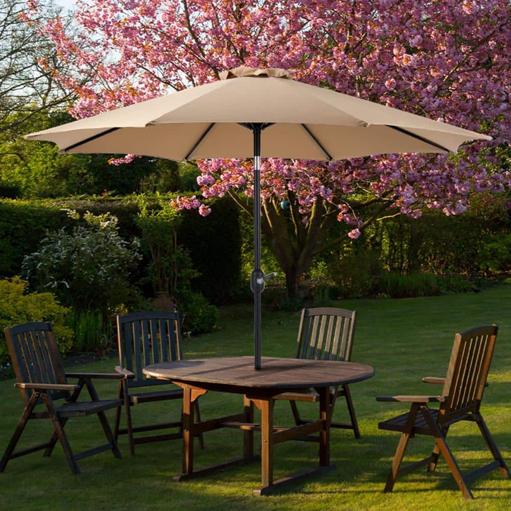 9 ft. Outdoor Market Patio Umbrella with Button Tilt and Crank, UV Protecte