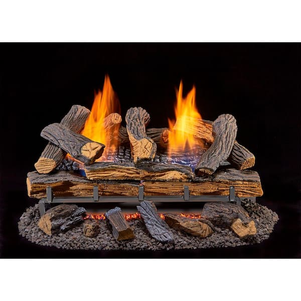 24 in. Split Oak Vent Free Indoor Propane Gas Log Set with Thermostat Control and Fiber Logs