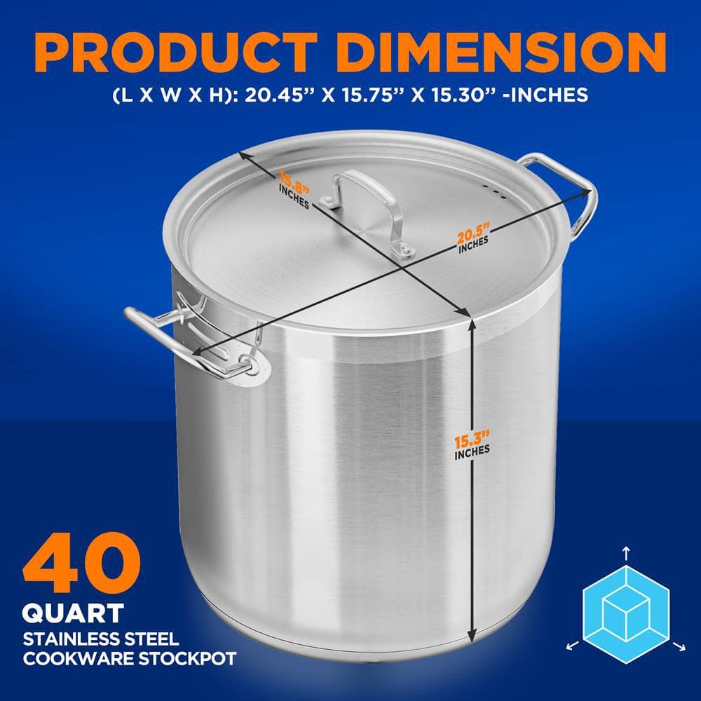 NutriChef 40 Quart Heavy Duty Stainless Steel Stockpot with Lid