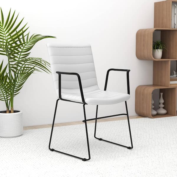 Leisuremod Ergonomic Office Chair Upholstered in Leather with Stainless-Steel Frame and Padded Seat in White