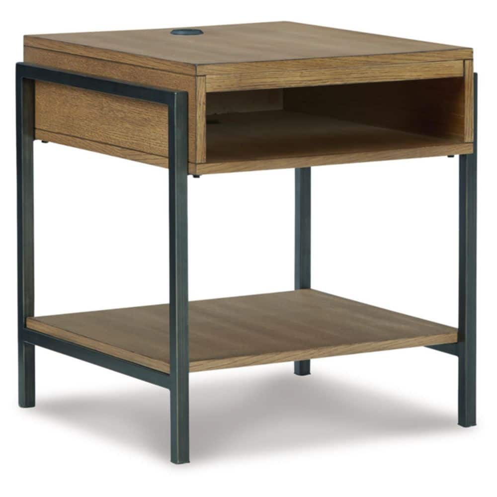 Contemporary Black and Brown Wood Metal End Table with Storage