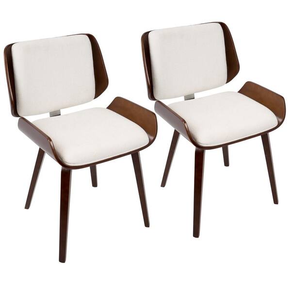 Lumisource Santi White Faux Leather Dining/Accent Chair with Cherry (Set of 2)