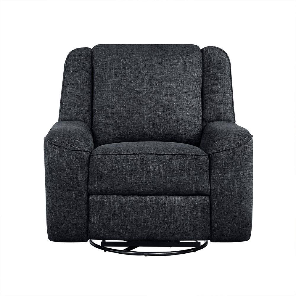 Ebony Chenille Upholstered Swivel Recliner with Wood Frame