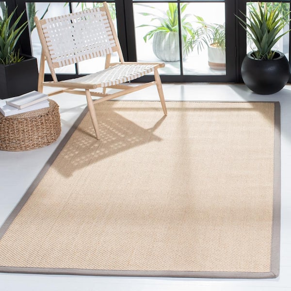Natural Fiber Maize/Gray 6 ft. x 6 ft. Woven Border Square Area Rug