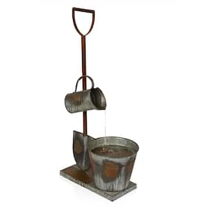 41 in. Outdoor Floor Galvanized Tiered Garden Fountain, Gray