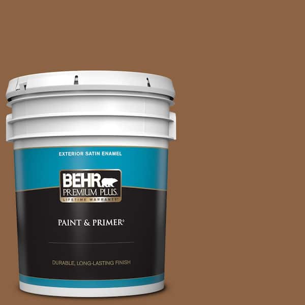 BEHR PREMIUM PLUS 5 gal. #260F-7 Caramel Latte Satin Enamel Exterior Paint & Primer
