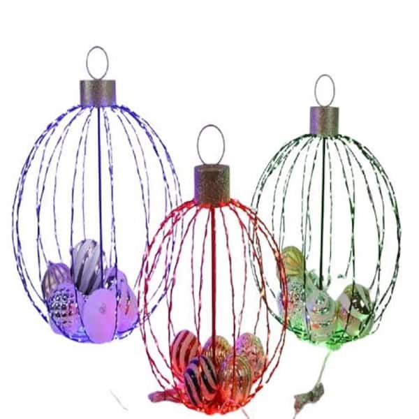 VEIKOUS 33 in. Multi-Color Christmas LED Outdoor Metal Sphere Lights with Mini Balls Ornament