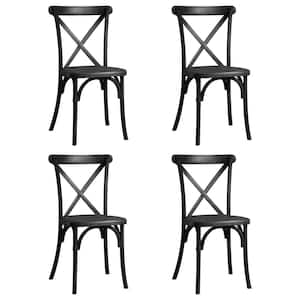 Matt Black Outdoor Resin X-Back Chair Dining Chair, Retro Natural Mid Century Chair Modern Farmhouse Chair (4-Pack)