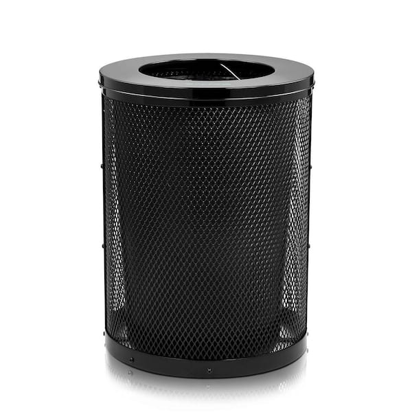 36 Gal. Black Steel Diamond Outdoor Commercial Trash Can with Flat Lid and Removable Liner (2-Pack)