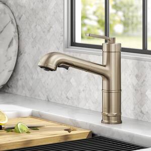 Allyn Pull-Out Single Handle Kitchen Faucet in Spot-Free Antique Champagne Bronze