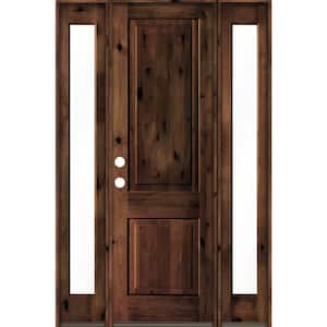 60 in. x 96 in. Rustic Knotty Alder Square Top Red Mahogany Stained Wood Right Hand Single Prehung Front Door