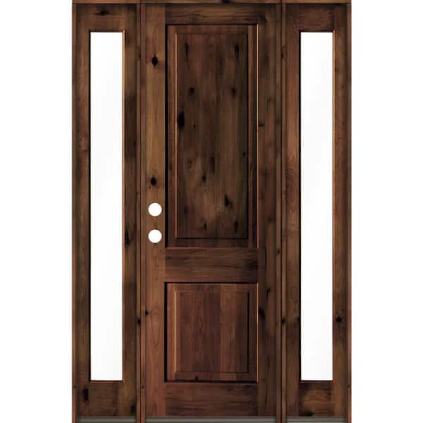 Krosswood Doors 60 in. x 96 in. Rustic Knotty Alder Square Top Red Mahogany Stained Wood Right Hand Single Prehung Front Door