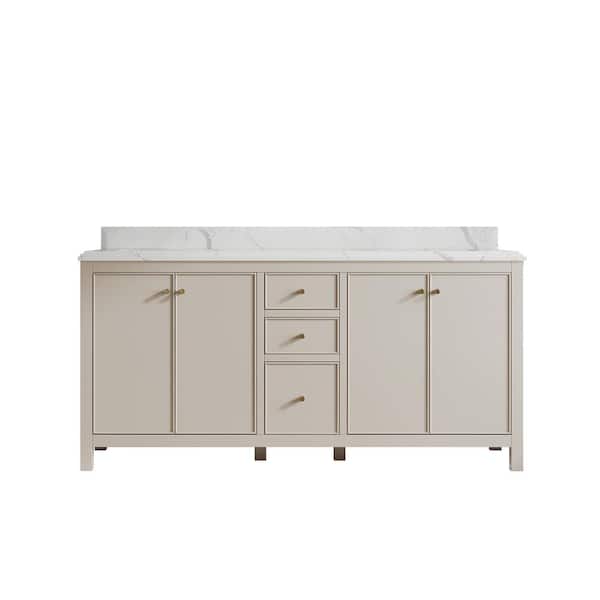 Willow Collections Chicago 72 in. Double Sink Freestanding Fine Grain Bath Vanity with Calacatta Laza Qt. Top Unassembled