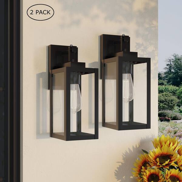 Bonanza 14 in 1-Light Matte Black Outdoor Wall Lantern Sconce with Dusk to Dawn (2-Pack)