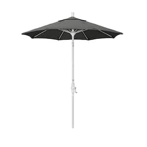 7.5 ft. Matted White Aluminum Market Collar Tilt Patio Umbrella Fiberglass Ribs and in Charcoal Sunbrella