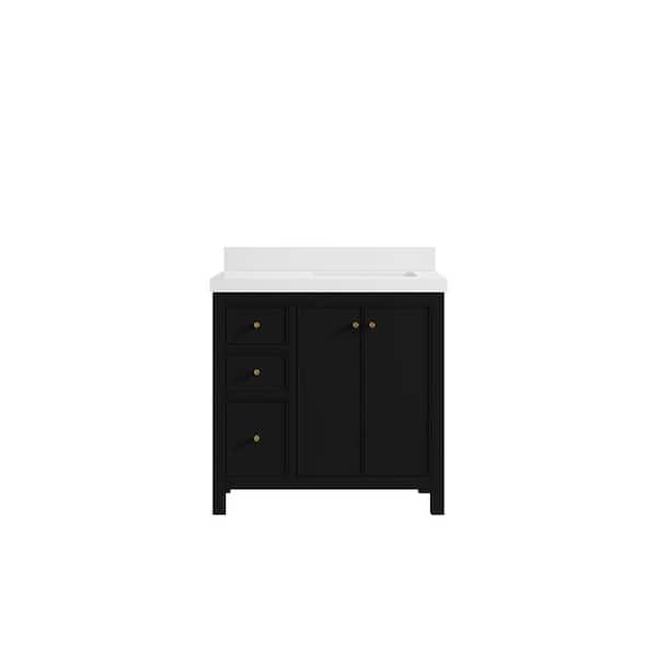 Willow Collections Chicago 36 in. W x 22 in. D x 36 in. H Single Right Offset Sink Bath Vanity in Black with 2 in. White qt. Top