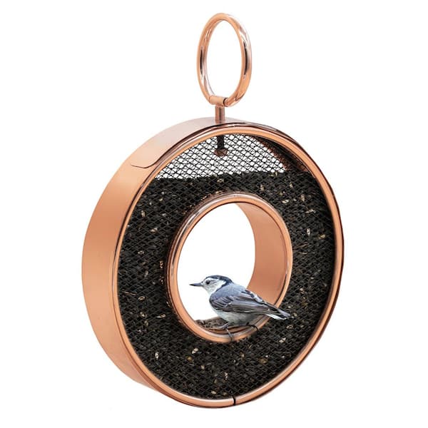 0111PM Circle Fly-Thru Copper Bird Feeder, With Stainless Steel Black Mesh Panels