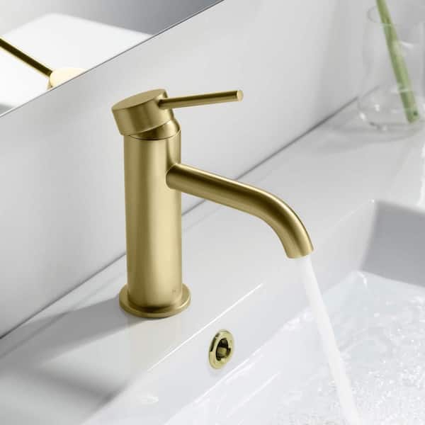 Single Handle Lever Handle Single Hole Bathroom Sink Faucet with Supply Lines and Adjustable Flow Rate in Brushed Gold