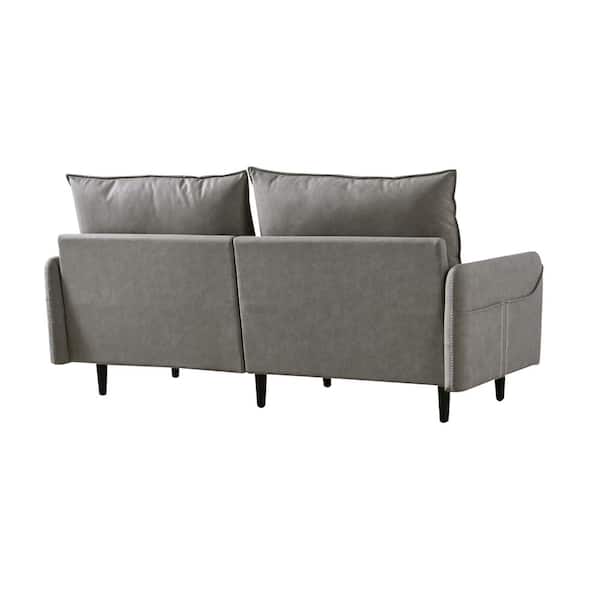ATHMILE 72 in. Gray Leather 3-Seats LoveSeats