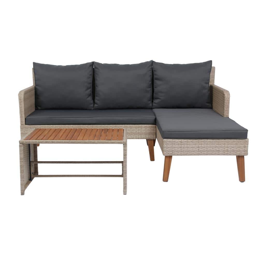 Natural Yellow 3-Piece Wicker Rattan Outdoor Patio Sectional Furniture Sofa