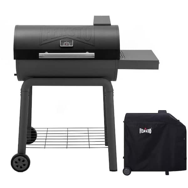 43 in. Barrel Charcoal Grill in Black with Side Table and Cover